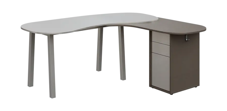 EFU 01 P stůl kancelářský, rohový, pravý, masivní dřevěná podnož, deska 18 mm, široký 1840 mm, metalická